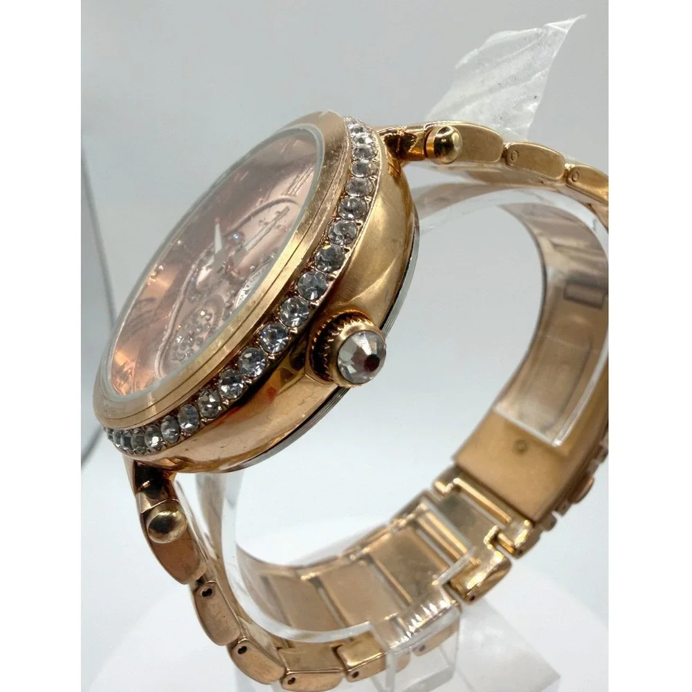New Tavan Rose Gold Rhinestone Multifunction Watch‎ 1509A New Battery Running 8